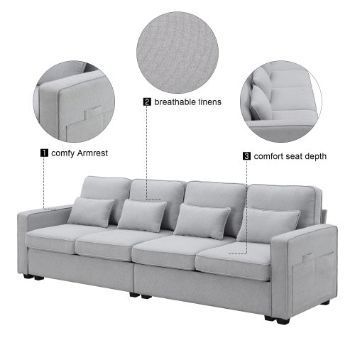 104\\\" 4-Seater Modern Linen Fabric Sofa