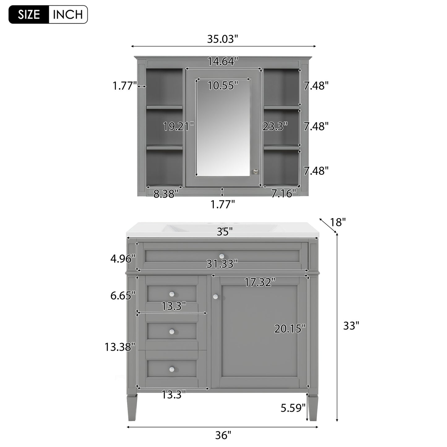 36'' Royal Blue Vanity with Medicine Cabinet