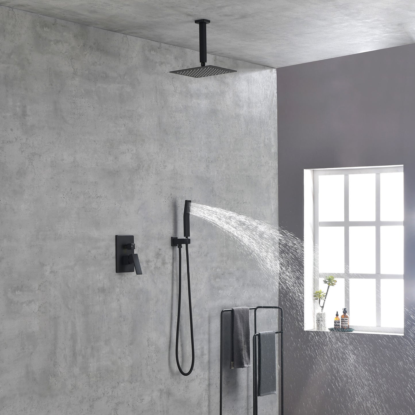 Matte Black Set Ceiling Mounted Rainfall Shower Head