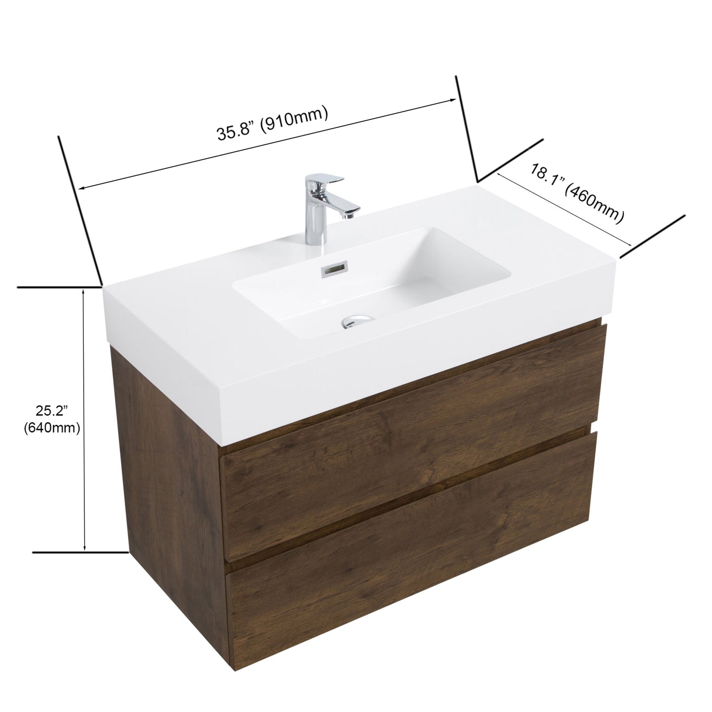 36" Floating Walnut  Vanity with Sink