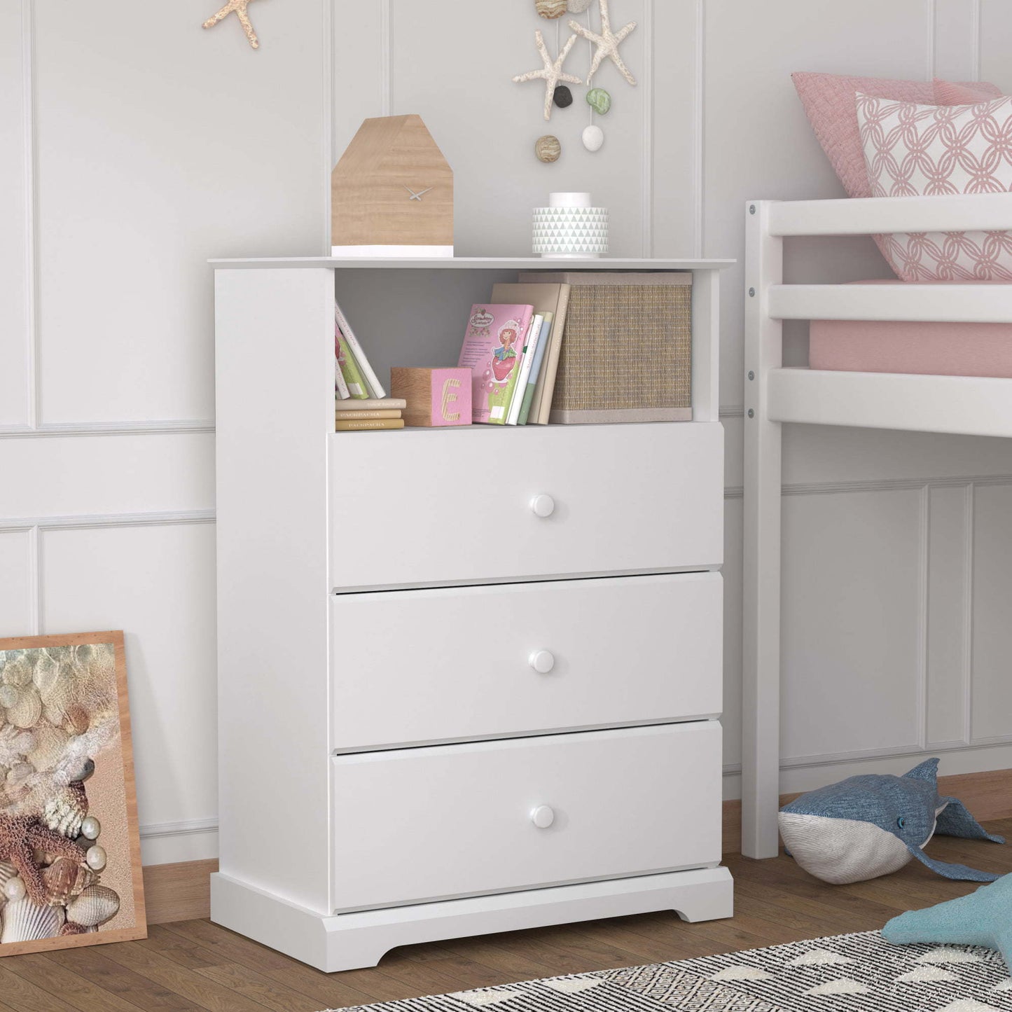 3-Drawer Kids Dresser with Storage Shelf