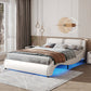 Queen Size Curved Leather Platform Bed with LED Light