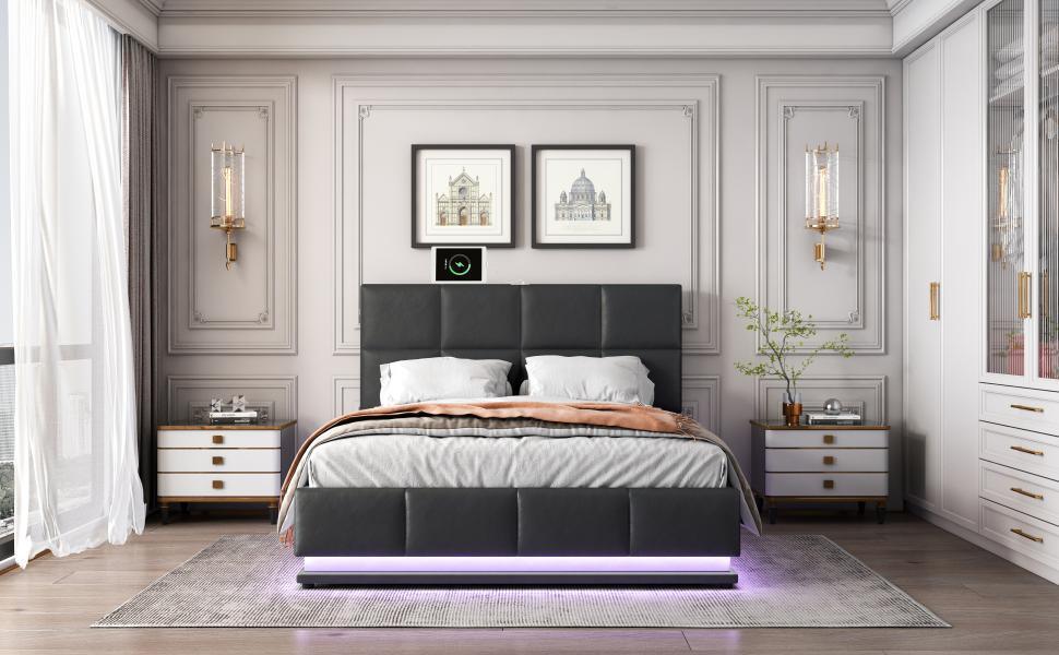 Black Bed Frame With LED and storage