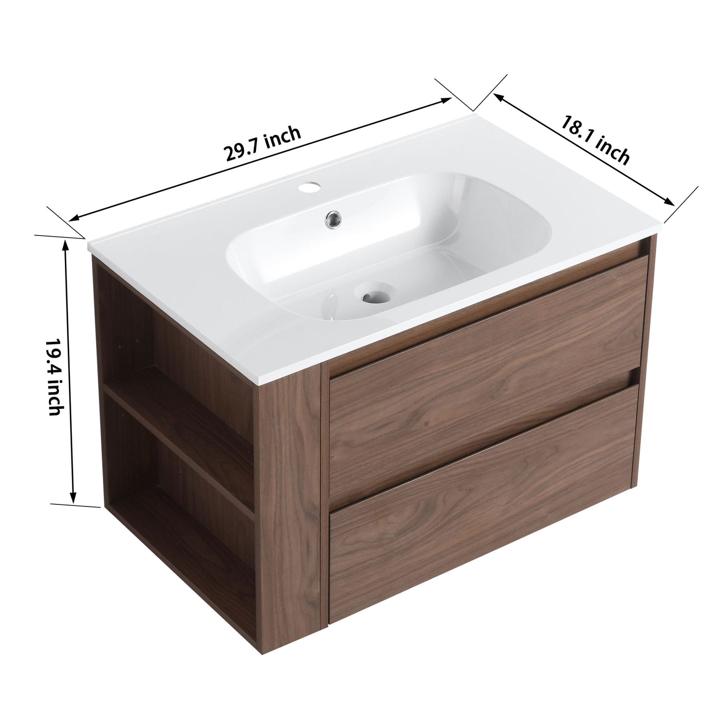 30\" Wall Mounting Vanity With Gel Sink