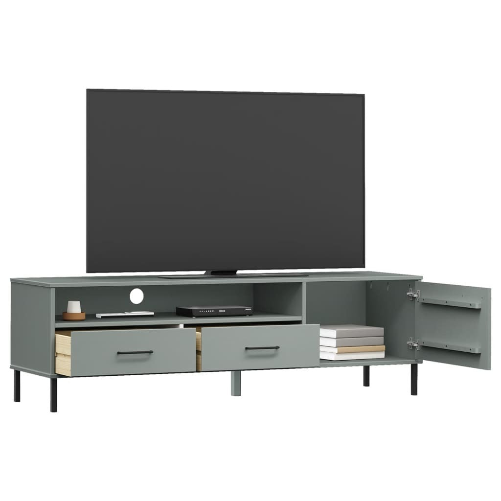 TV Stand with Metal Legs Gray Solid Wood Pine