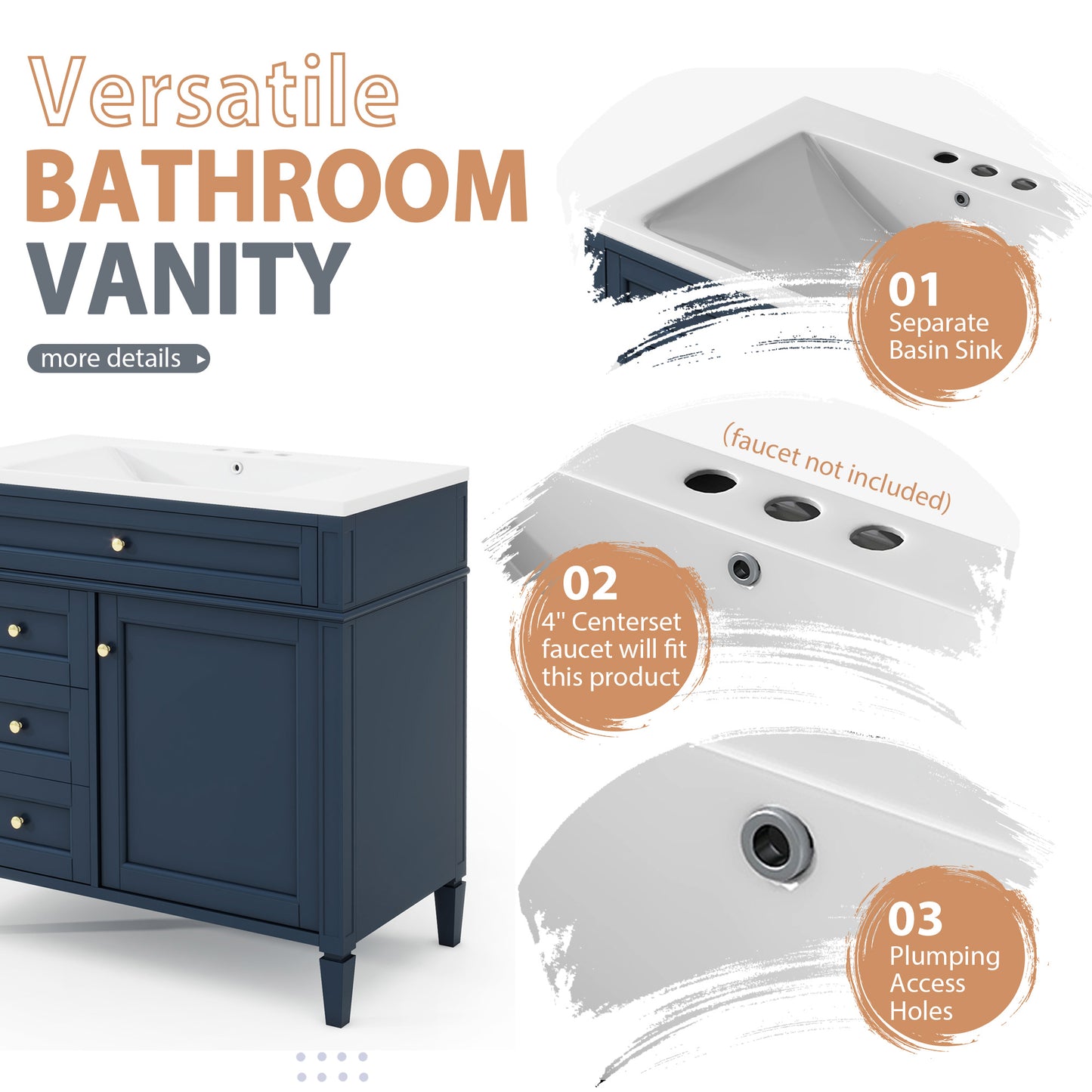 36'' Royal Blue Vanity with Medicine Cabinet