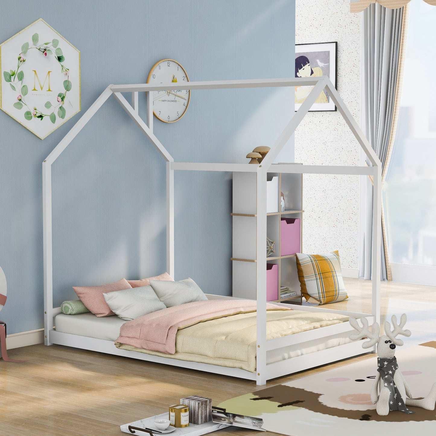 Full Size House Bed Wood frame; White