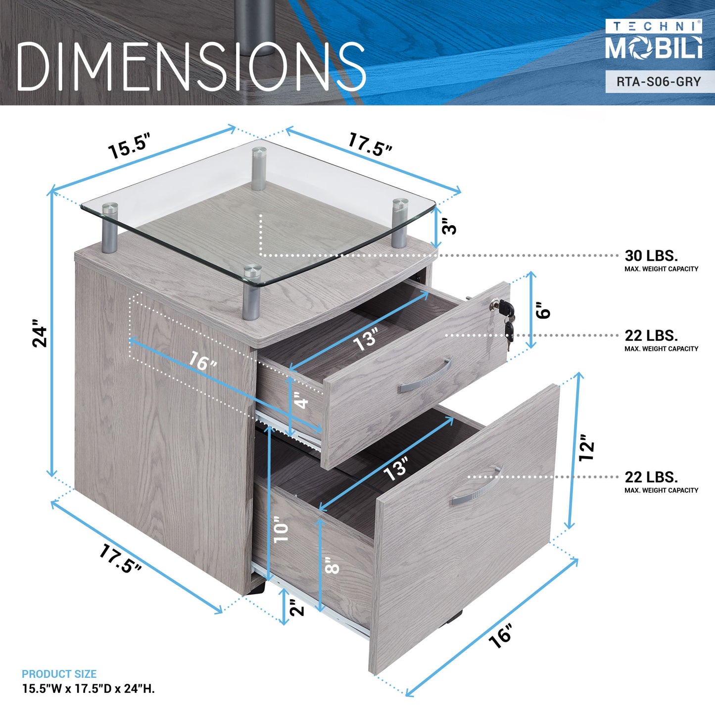 Rolling File Cabinet with Glass Top