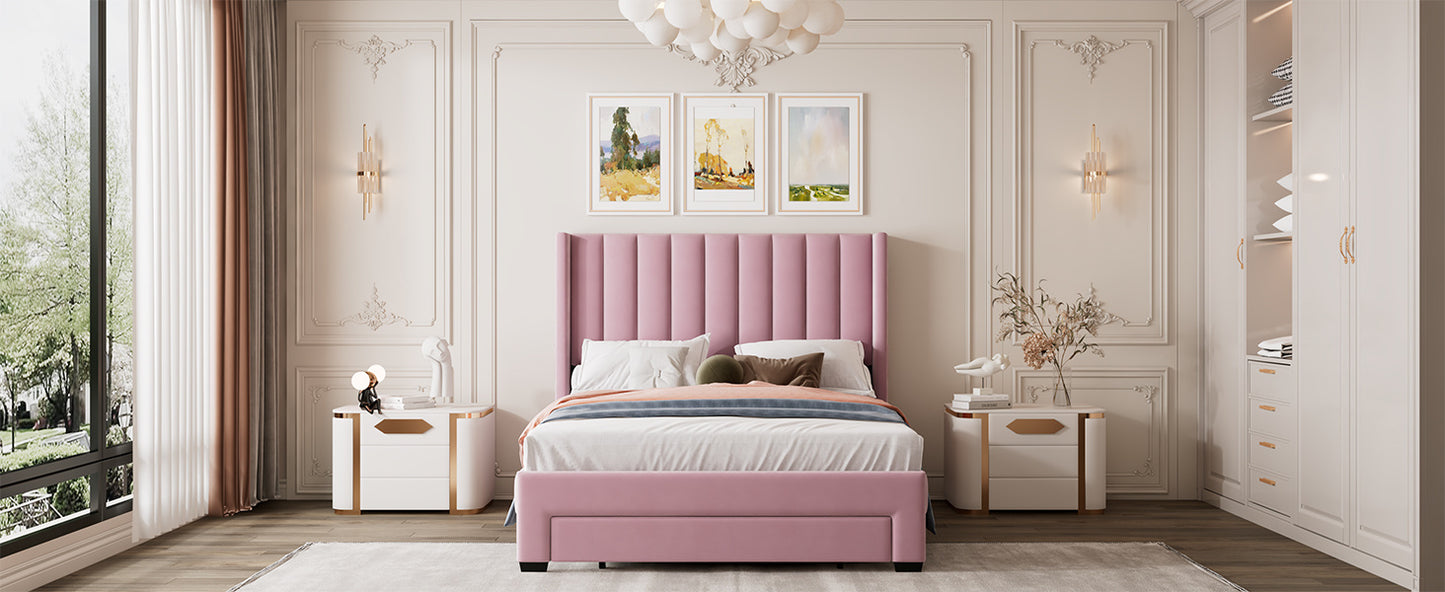 Full Size Storage Bed Velvet  Pink