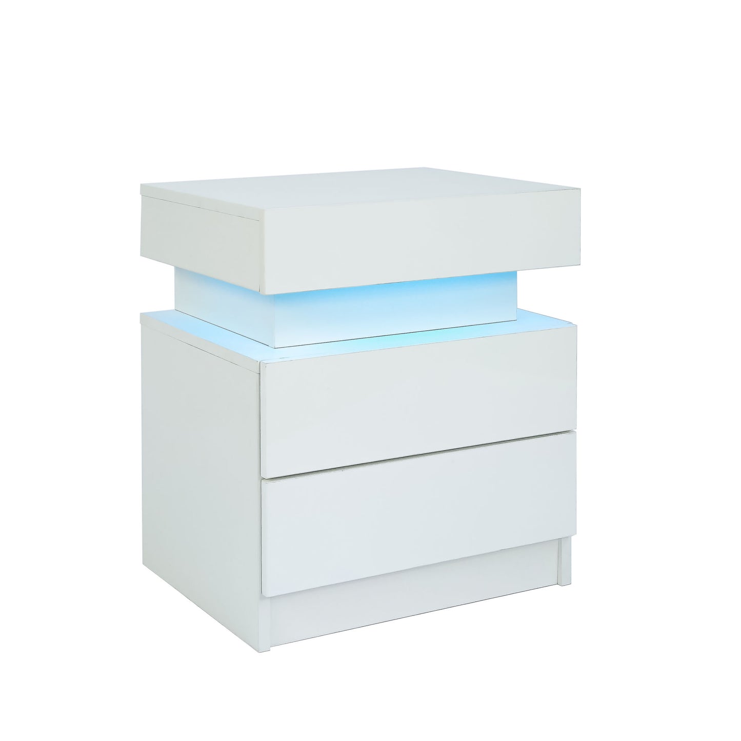 Modern White Nightstand with LED Light