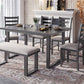 Wood Dining Room Set with Rectangular Table & 4 Chairs with Bench