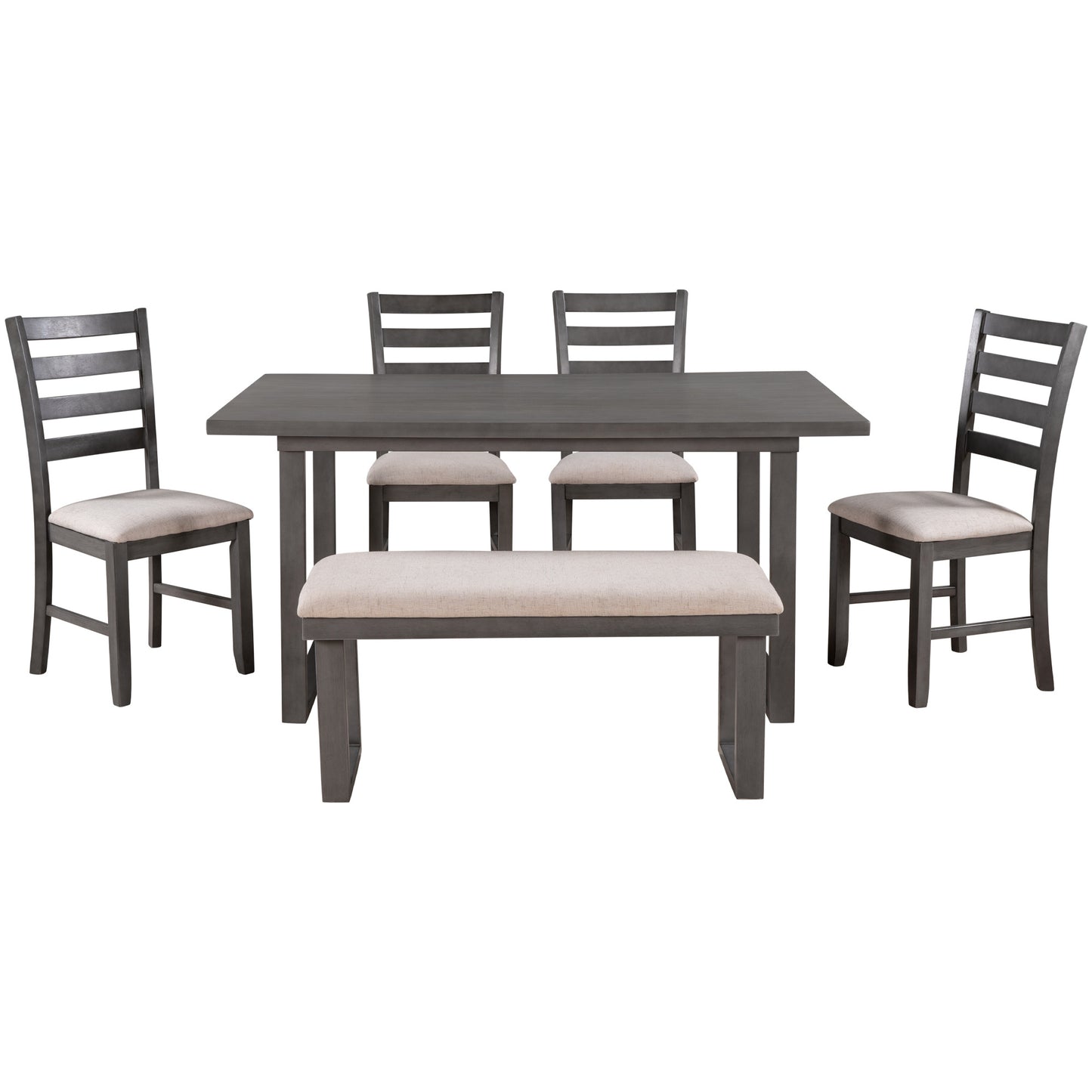 Wood Dining Room Set with Rectangular Table & 4 Chairs with Bench