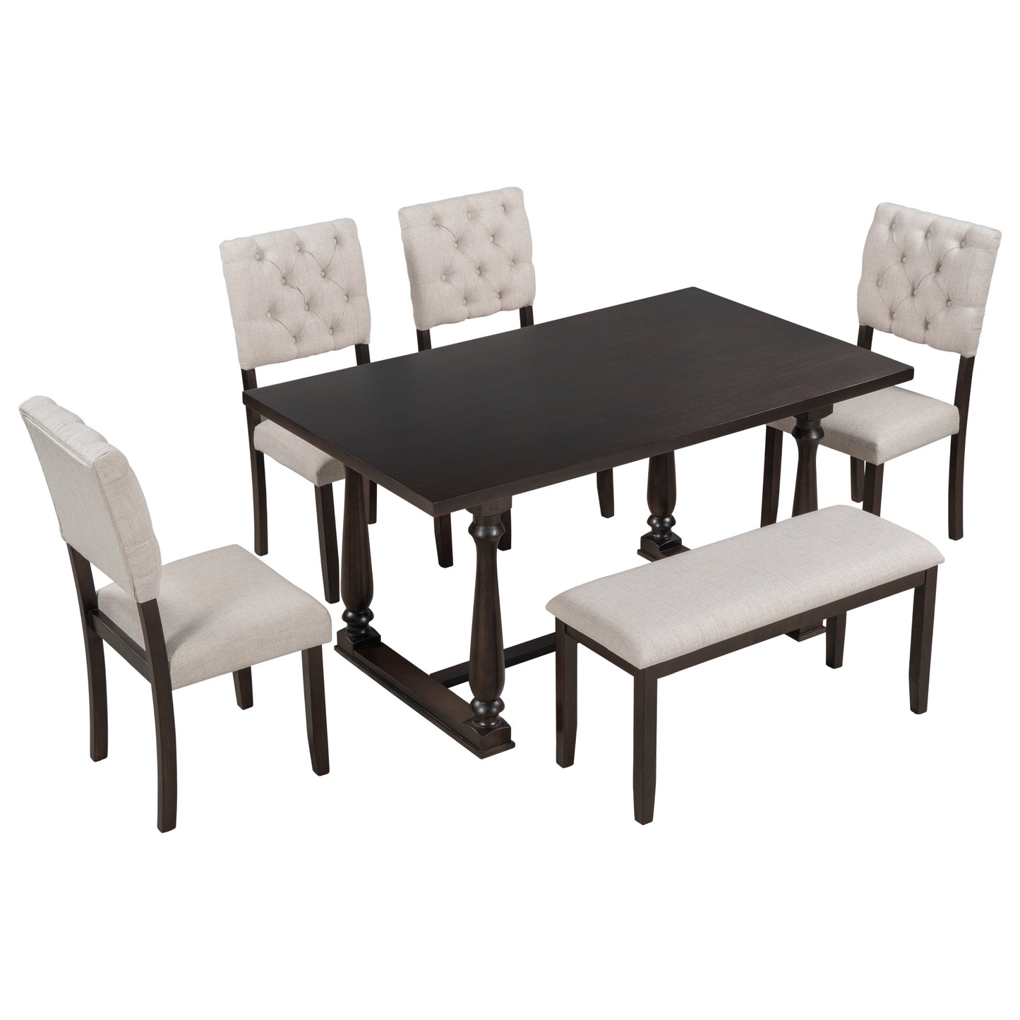 Dining Table and Chair Set with Special-shaped Legs and Foam-covered Seat Backs & Cushions