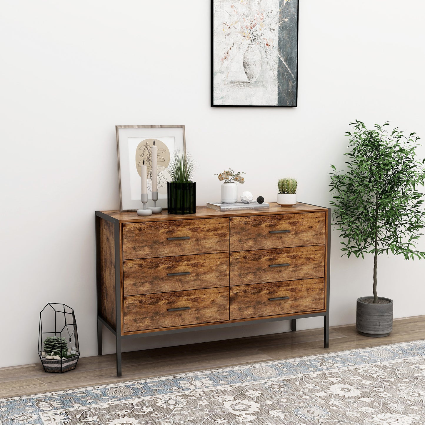 Rustic Brown Wood Dresser w/ Steel Frame