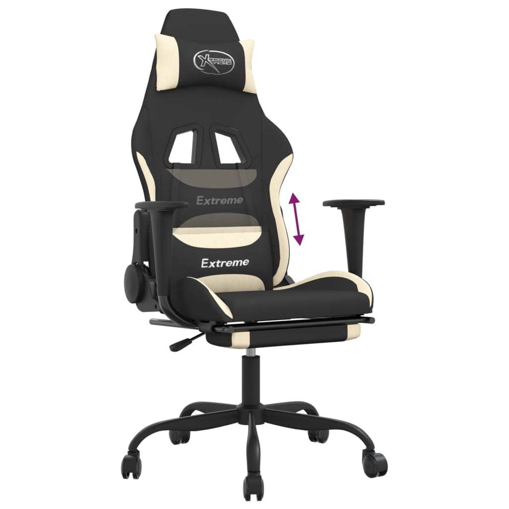 Gaming Chair with Footrest Black and Cream Fabric