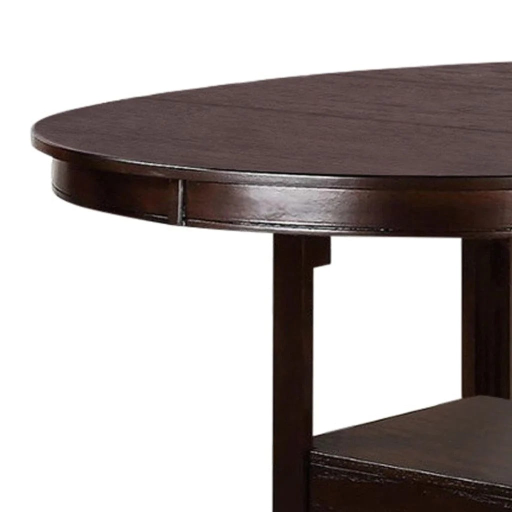 Dining Table w Shelve and Solid wood Dark Rosy Brown Finish