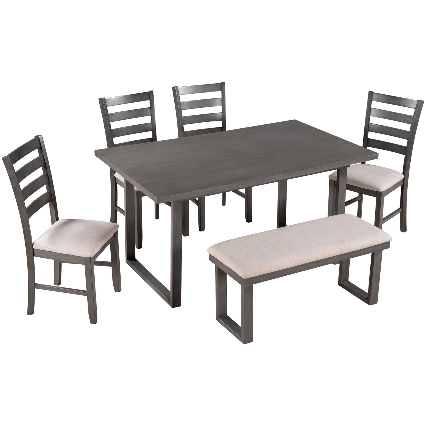 Wood Dining Room Set with Rectangular Table & 4 Chairs with Bench