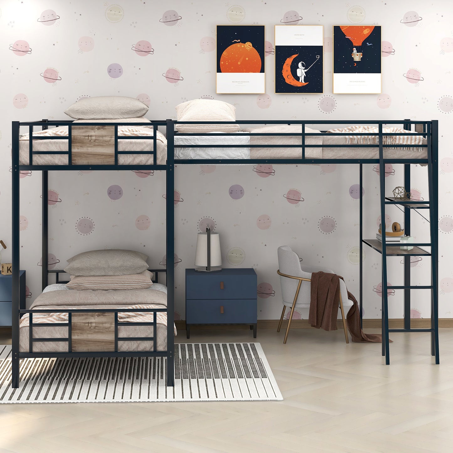 L-Shaped Twin over Twin Bunk Bed