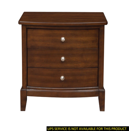 Dark Cherry Finish Nightstand of 3x Drawers w/ Satin Nickel Tone Knobs