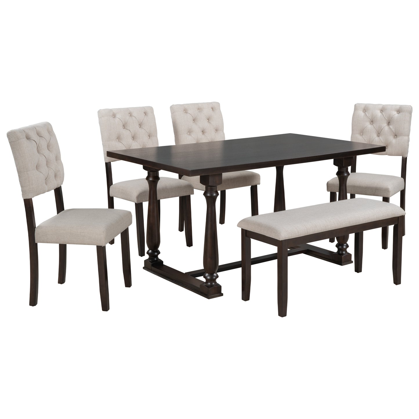 Dining Table and Chair Set with Special-shaped Legs and Foam-covered Seat Backs & Cushions