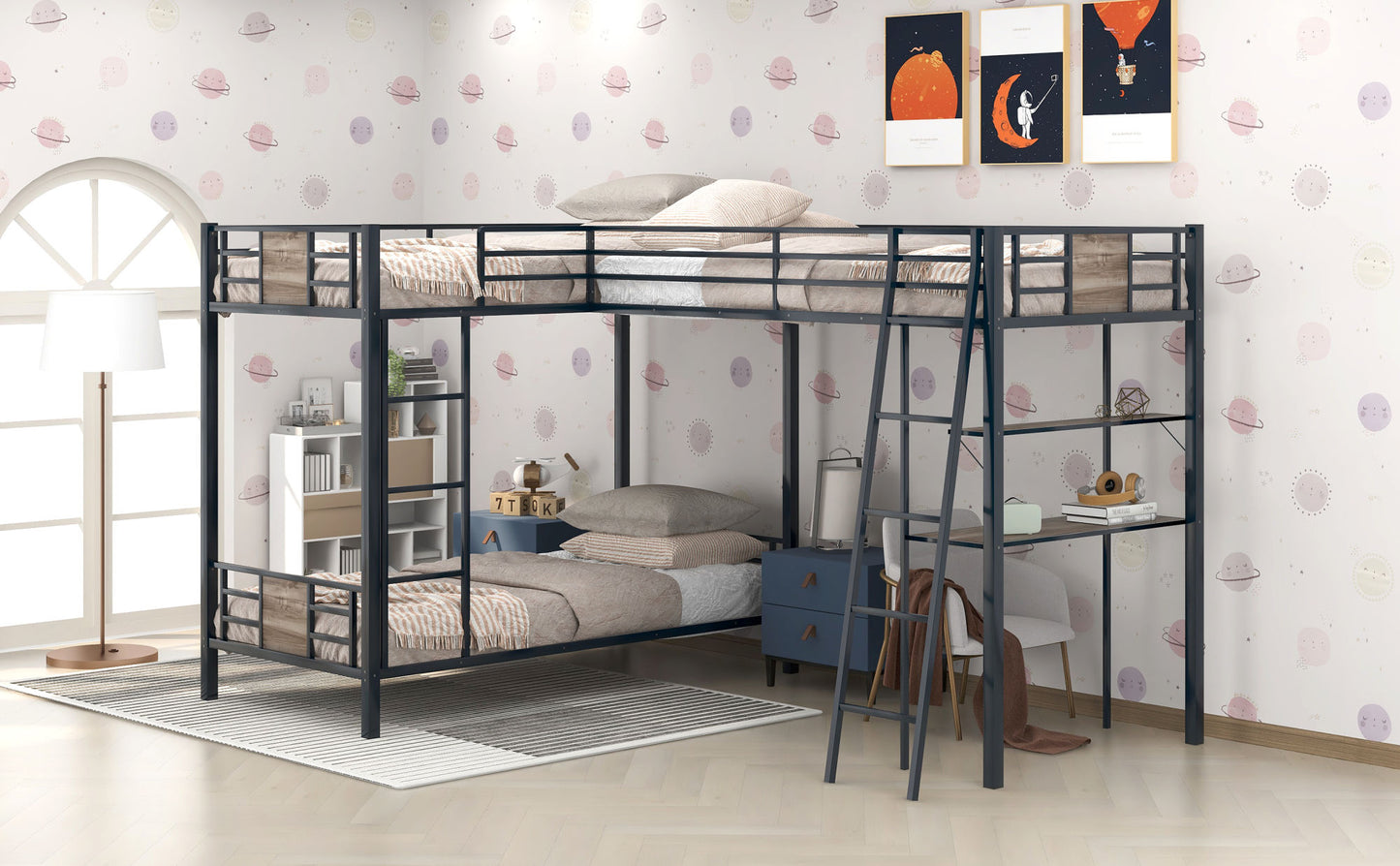 L-Shaped Twin over Twin Bunk Bed