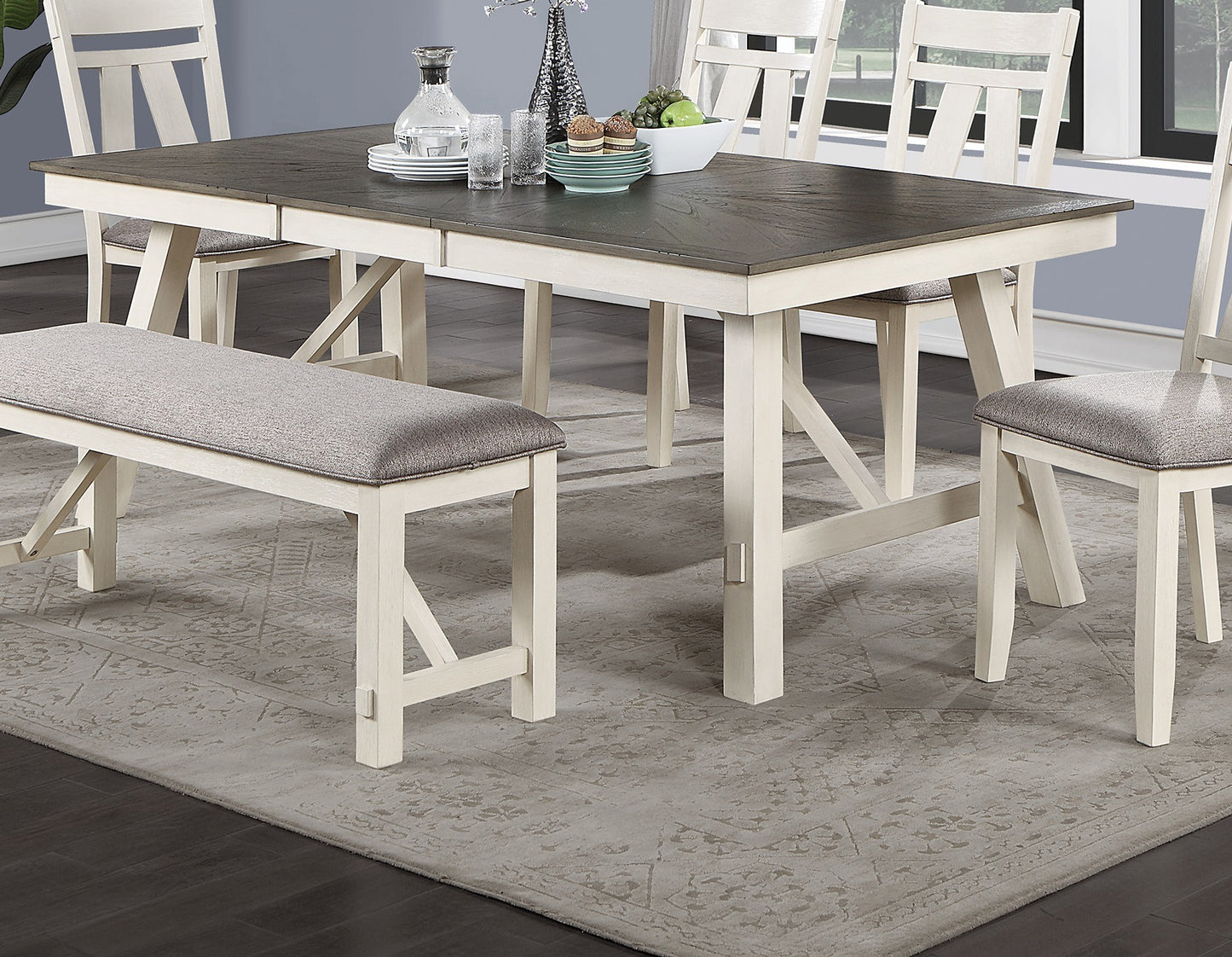 White Finish w Grey Wooden Top dining table