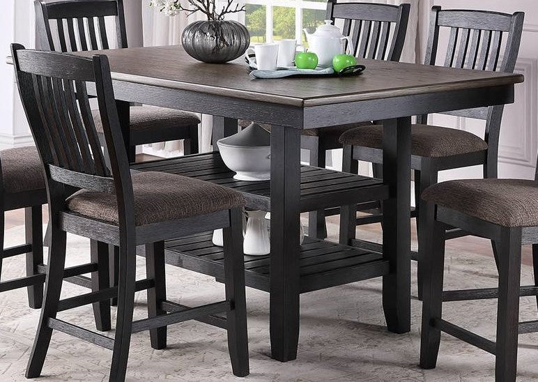 Dark Coffee Finish dining table w 2x Storage Shelves