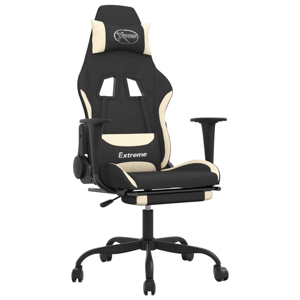 Gaming Chair with Footrest Black and Cream Fabric