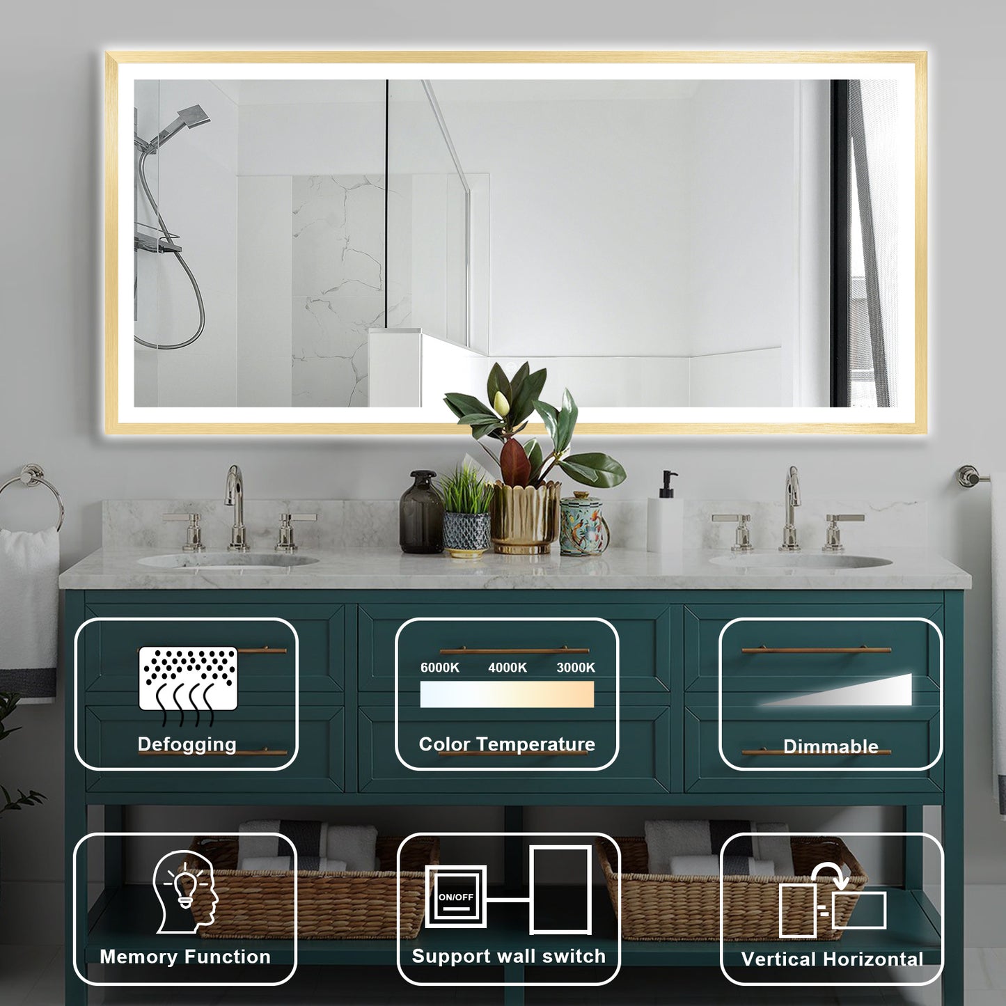 4 Size LED Bathroom Mirror;  Backlit and Frontlit