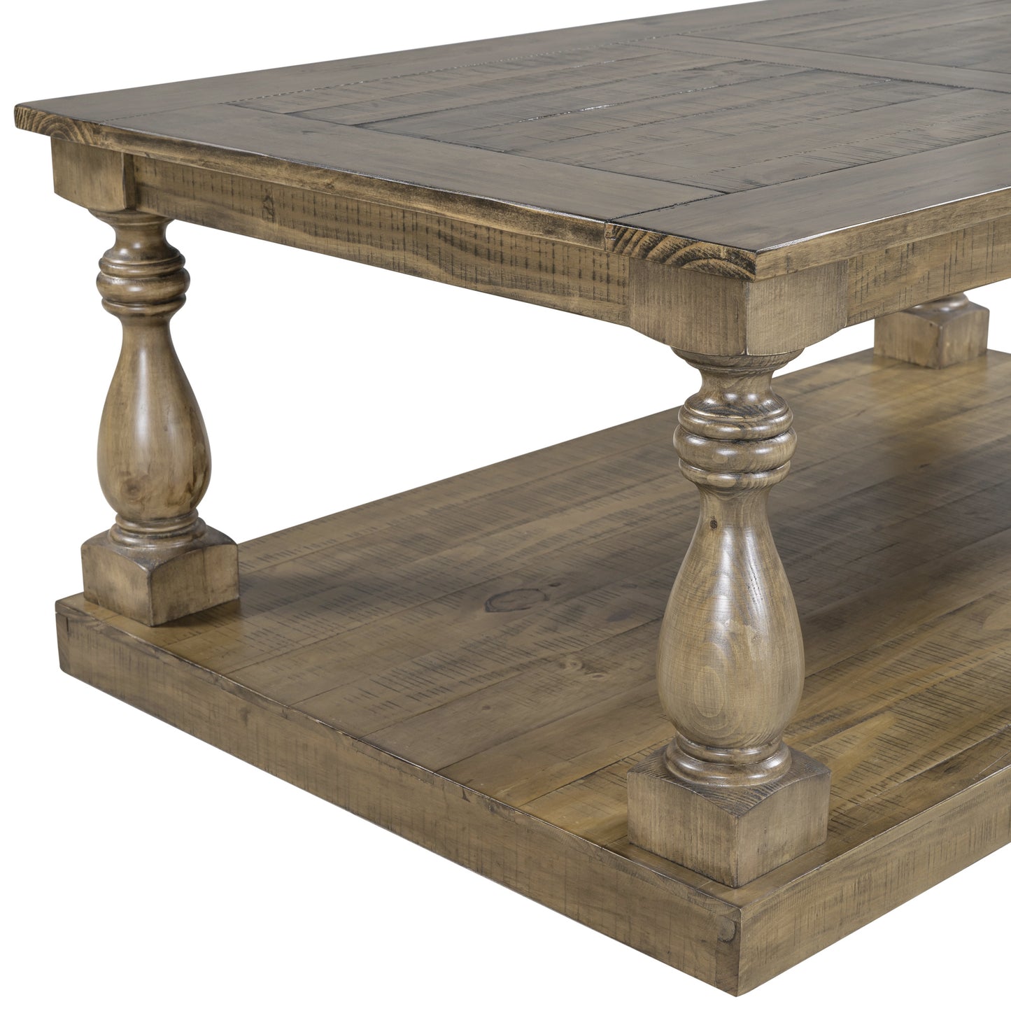 Rustic Floor Shelf Coffee Table with solid pine wood