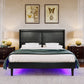 Stylish  Leather w/ Lights Stitched Wing-backed Headboard