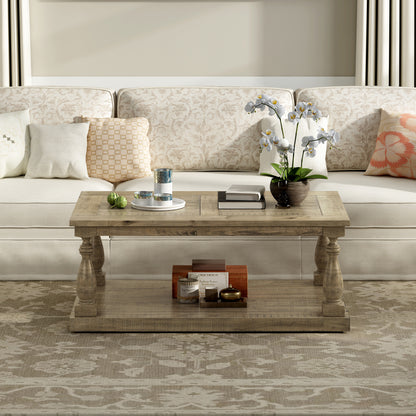 Rustic Floor Shelf Coffee Table with solid pine wood