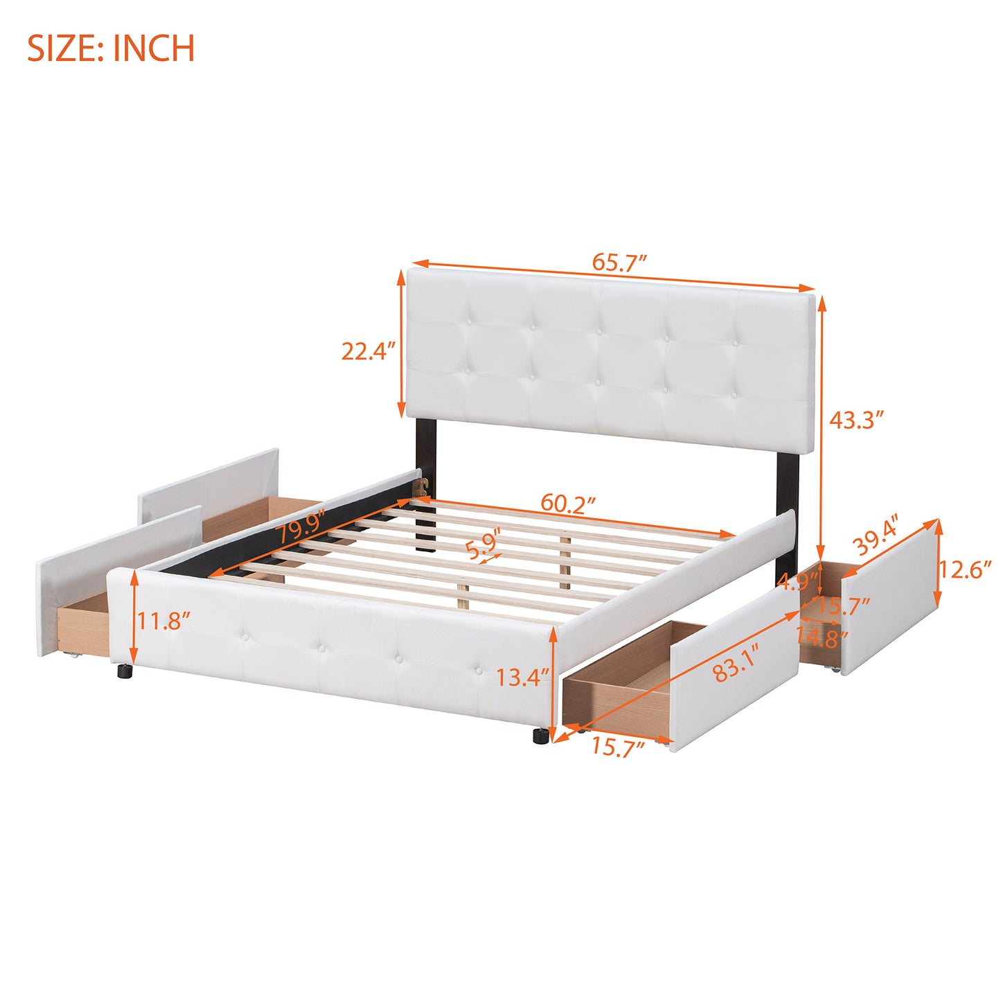 Classic Headboard and 4 Drawers;  Queen Size