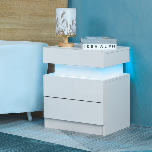 Modern White Nightstand with LED Light