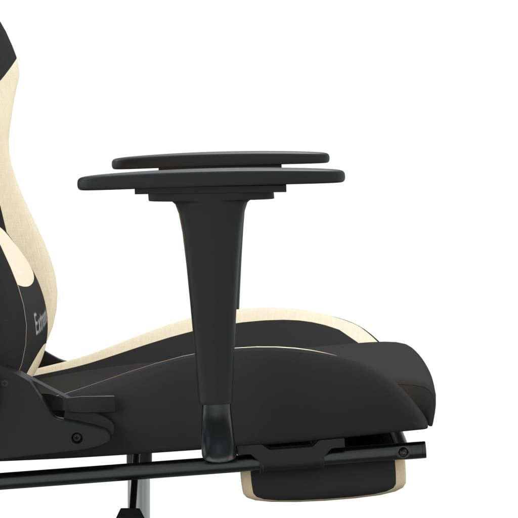 Gaming Chair with Footrest Black and Cream Fabric