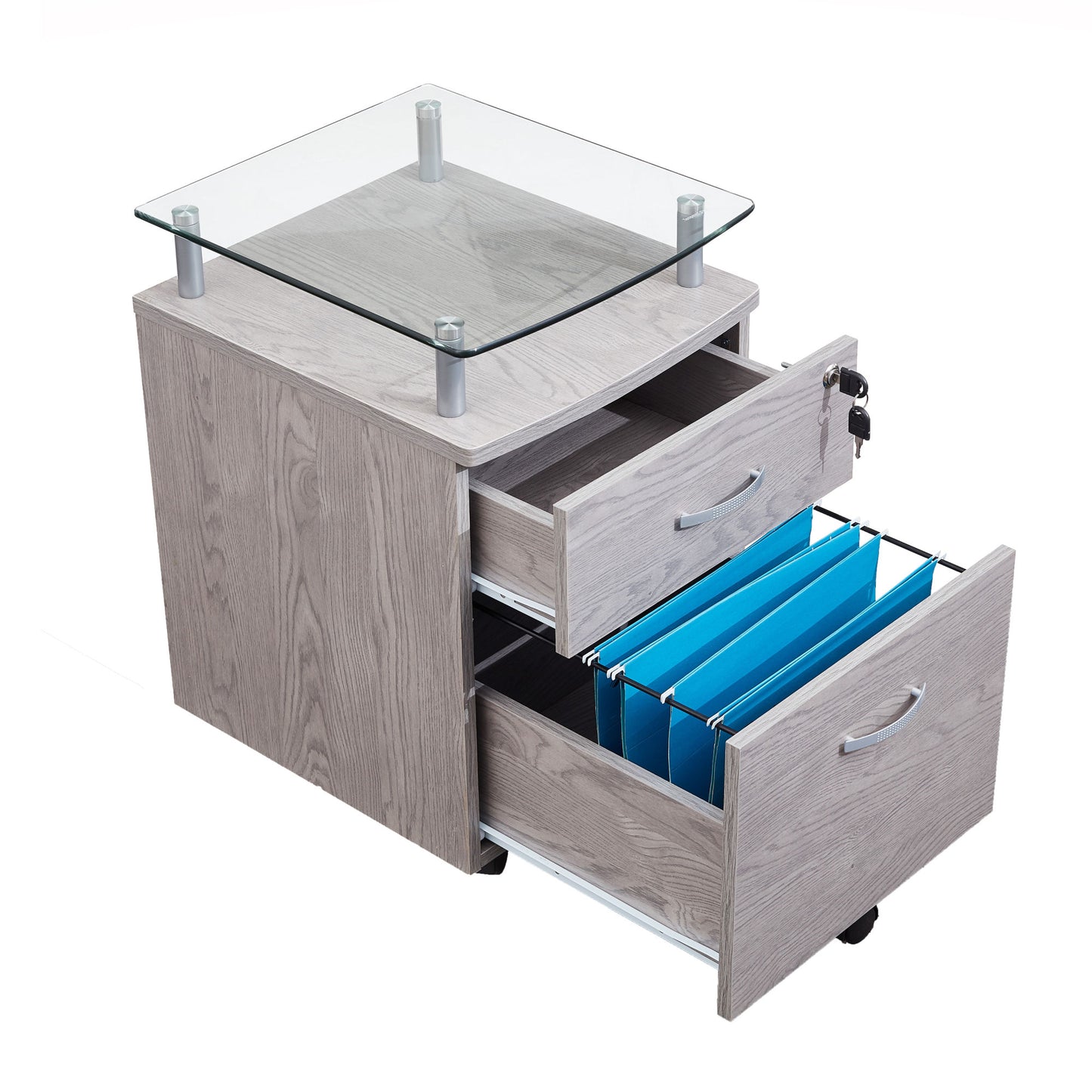 Rolling File Cabinet with Glass Top