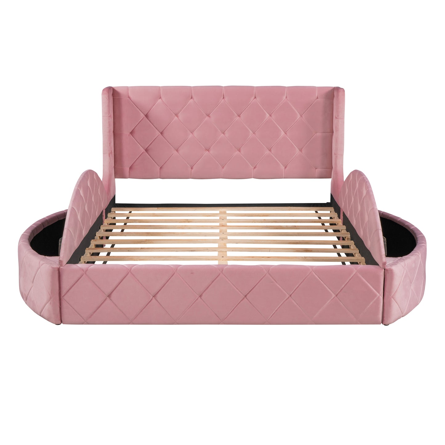 Queen Velvet Bed 1 Big Drawer; 2 Side Storage Stool