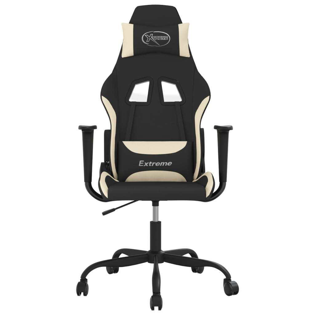 Gaming Chair with Footrest Black and Cream Fabric