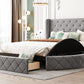 Queen Velvet Bed 1 Big Drawer; 2 Side Storage Stool