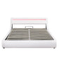 WHITE Faux Leather Hydraulic System w LED Queen Size