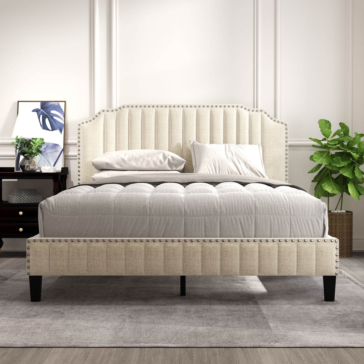 Curved Upholstered Platform Bed