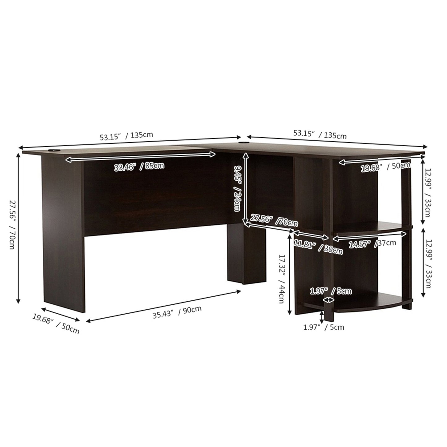 L-Shaped Two-layer Bookshelves Office Desk