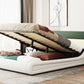WHITE Faux Leather Hydraulic System w LED Queen Size