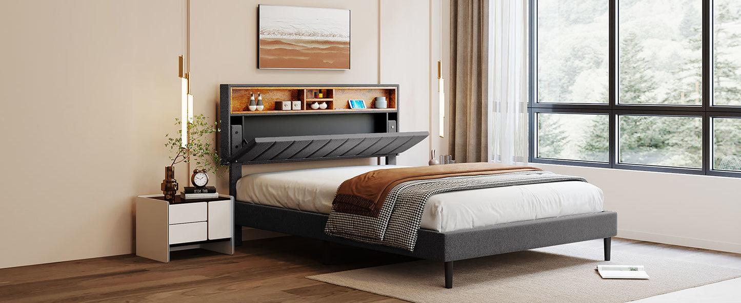 Queen Size Storage Headboard and USB Port bed frame