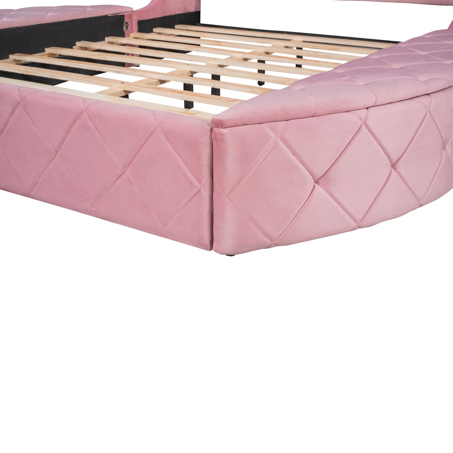 Queen Velvet Bed 1 Big Drawer; 2 Side Storage Stool