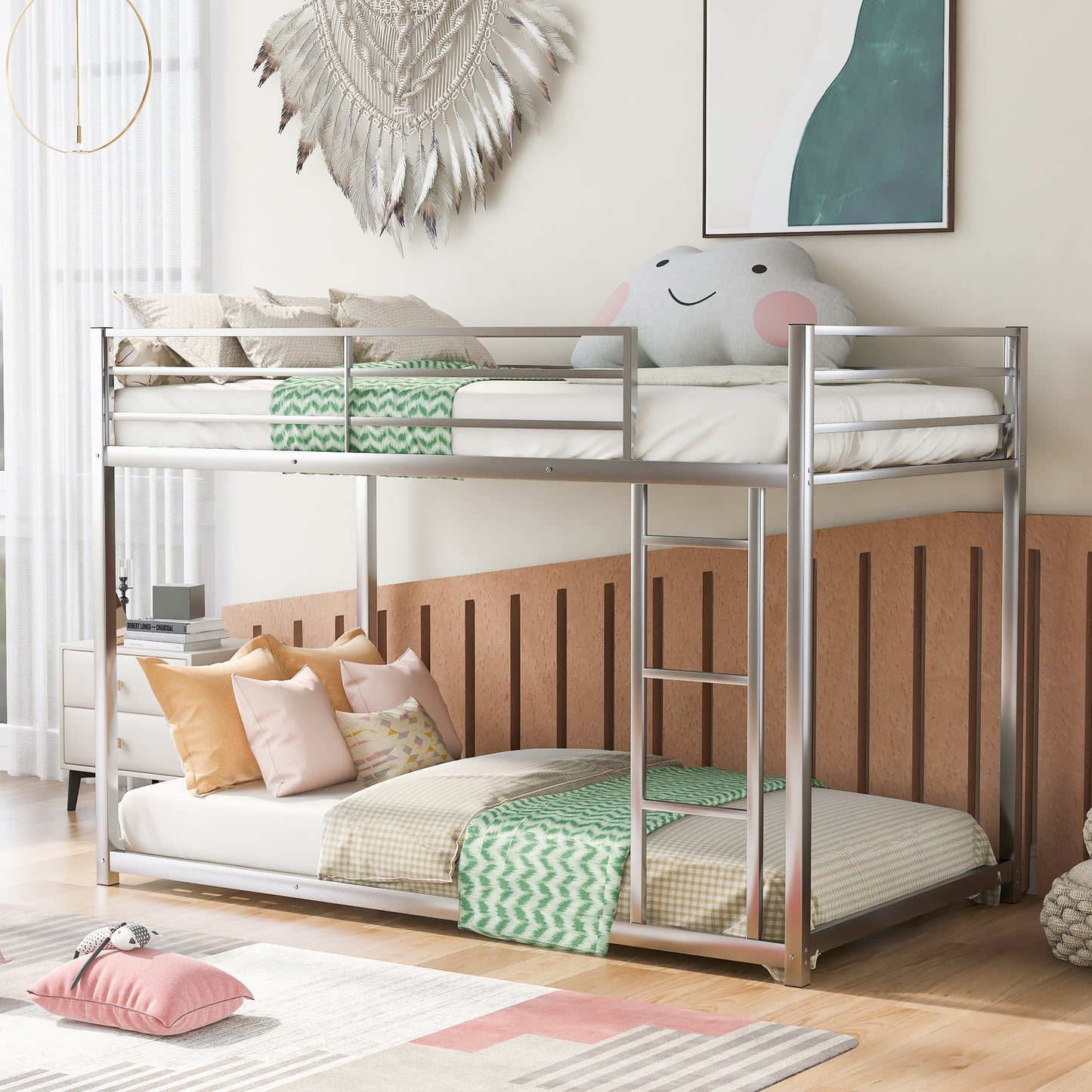 Twin over Twin Metal Bunk Bed; Silver