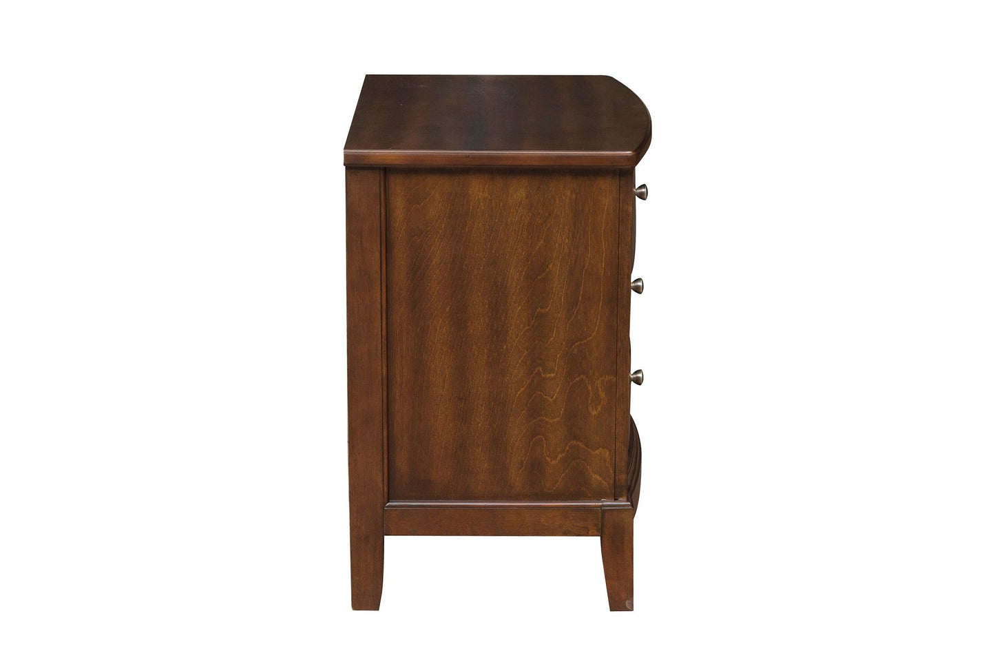 Dark Cherry Finish Nightstand of 3x Drawers w/ Satin Nickel Tone Knobs