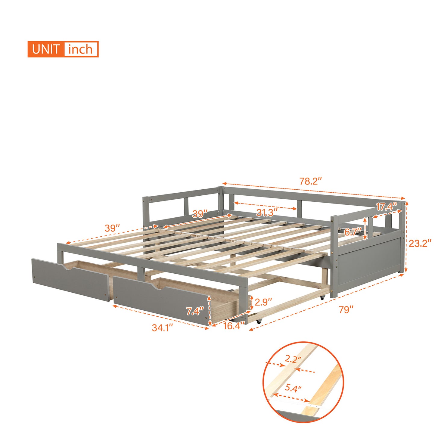 Wooden Kingsize Daybed with Trundle