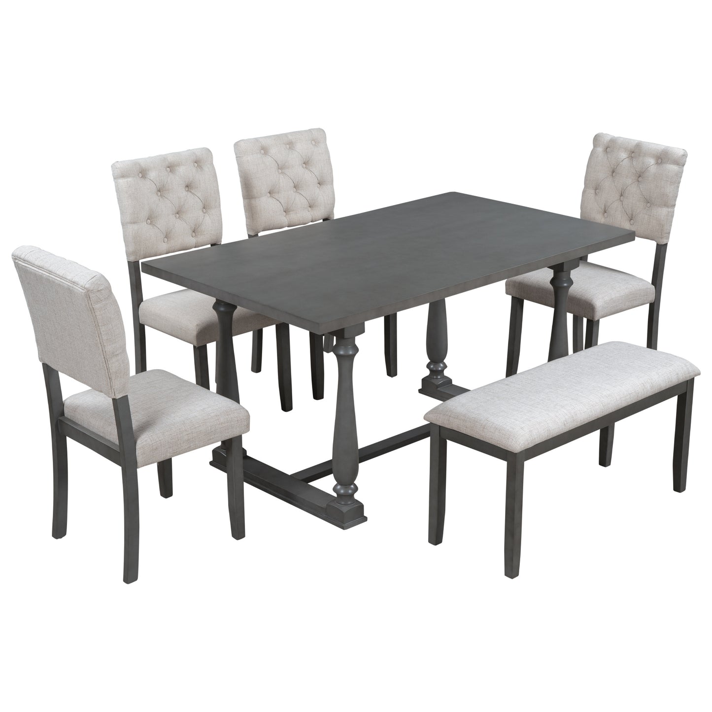 Dining Table and Chair Set with Special-shaped Legs and Foam-covered Seat Backs & Cushions