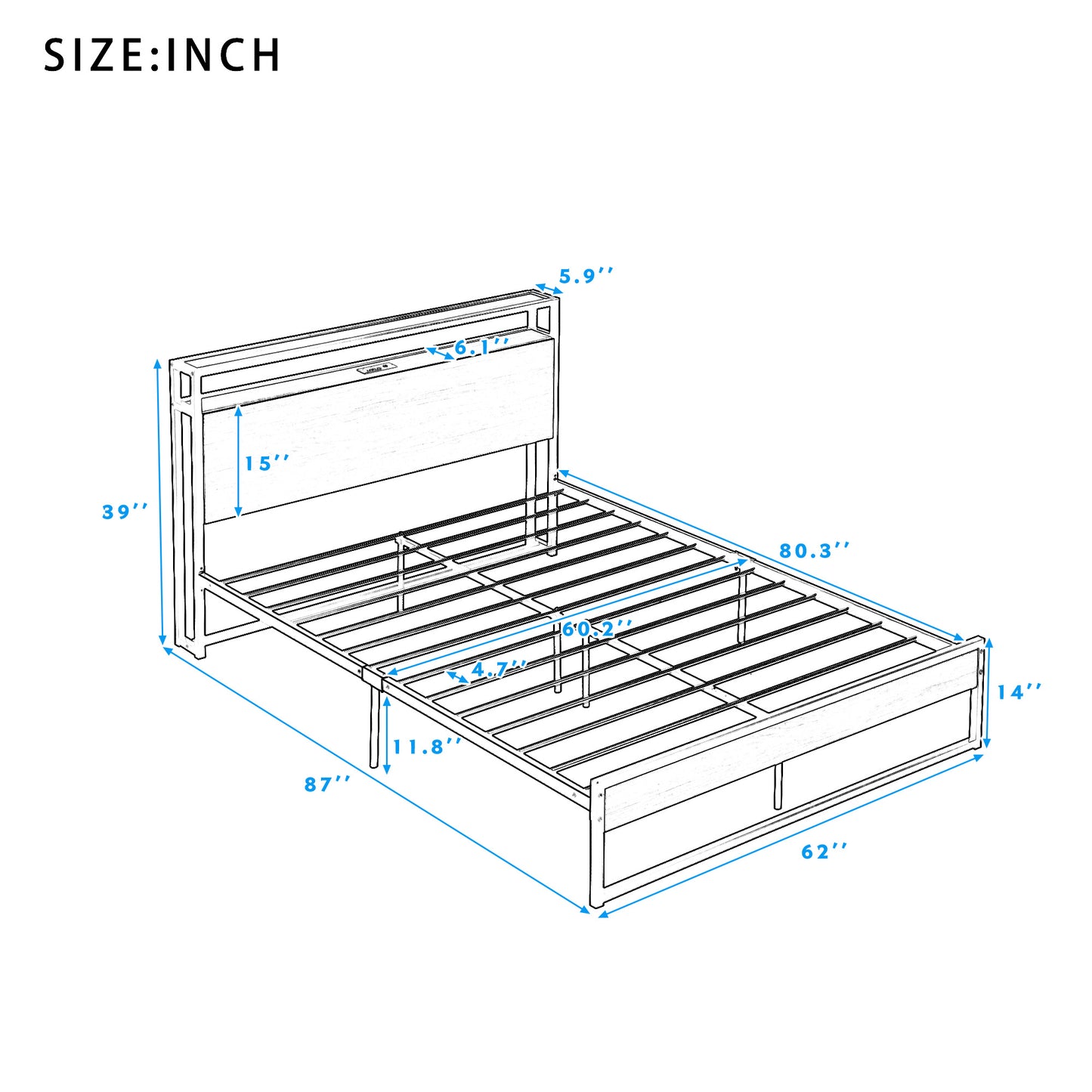 Queen Frame w  USB Ports ( no box springs needed)